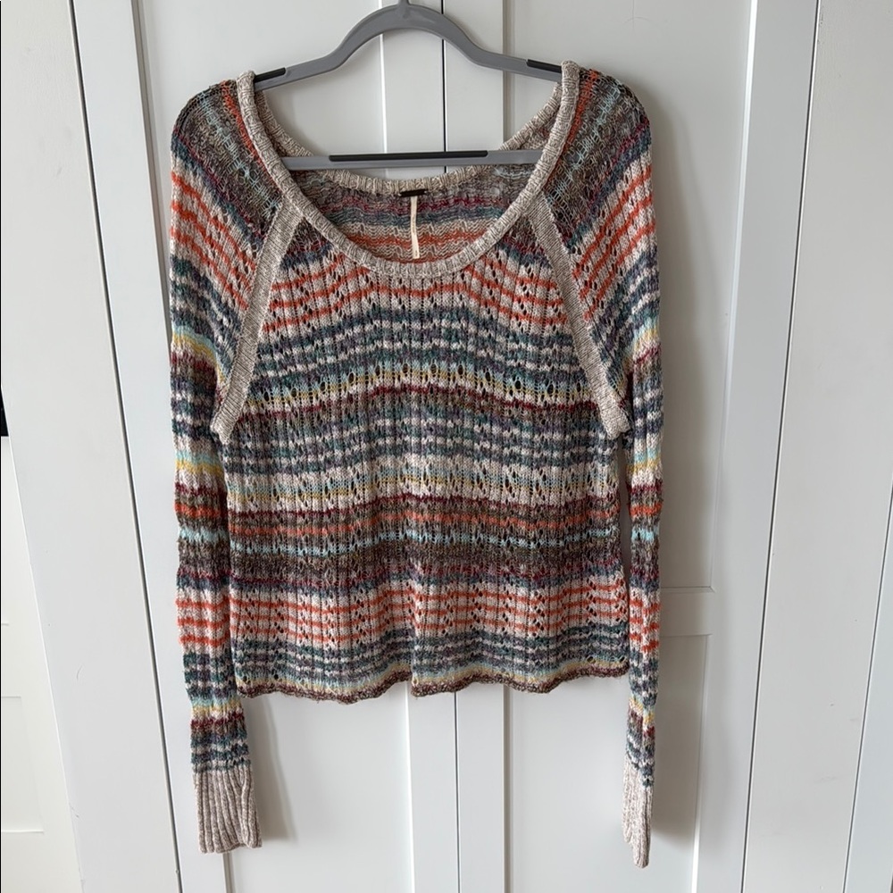 Free People linen blend Red and Orange Crew Neck Sweater